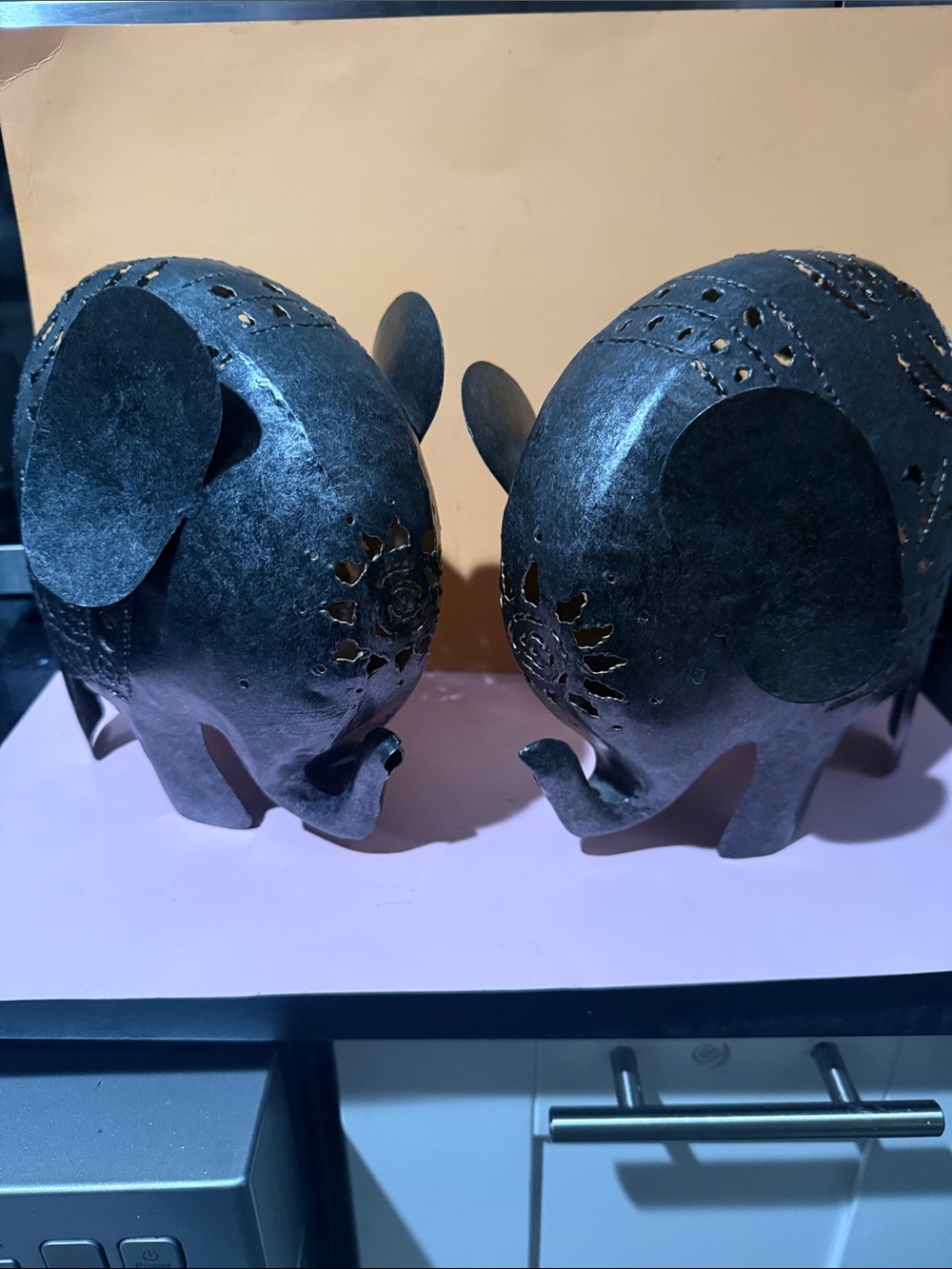 Metal Elephant Pair Decorative Lanterns - Black -